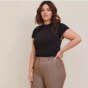 BNWT Torrid Studio Crepe Jersey Mock Neck Lace Inset Top Plus Size 0 / L / 12